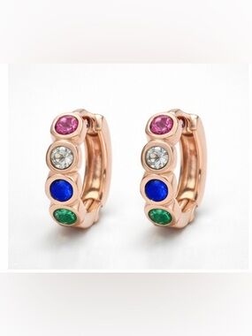 ✨Rose Gold Mini Hoop Earrings | Multicolor Crystal Huggies✨